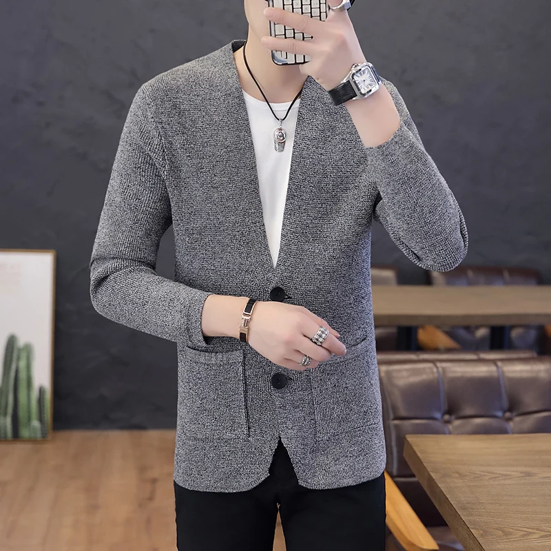 Новинка весны 2019 мужской свитер кардиган на пуговицах Свободное пальто для