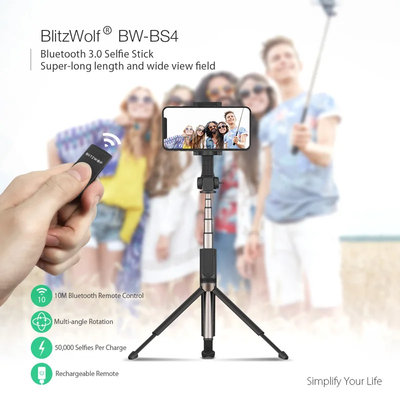 BlitzWolf 3 в 1 селфи палка портативный телефон штатив выдвижной монопод + bluetooth пульт
