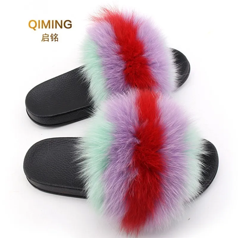 Женские меховые сандалии натуральный Лисий мех пушистые домашняя пляжная обувь