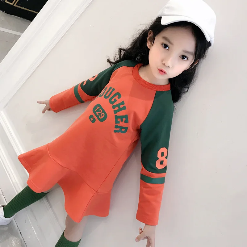 Детское платье с длинным рукавом и надписью на весну осень | Детская одежда обувь