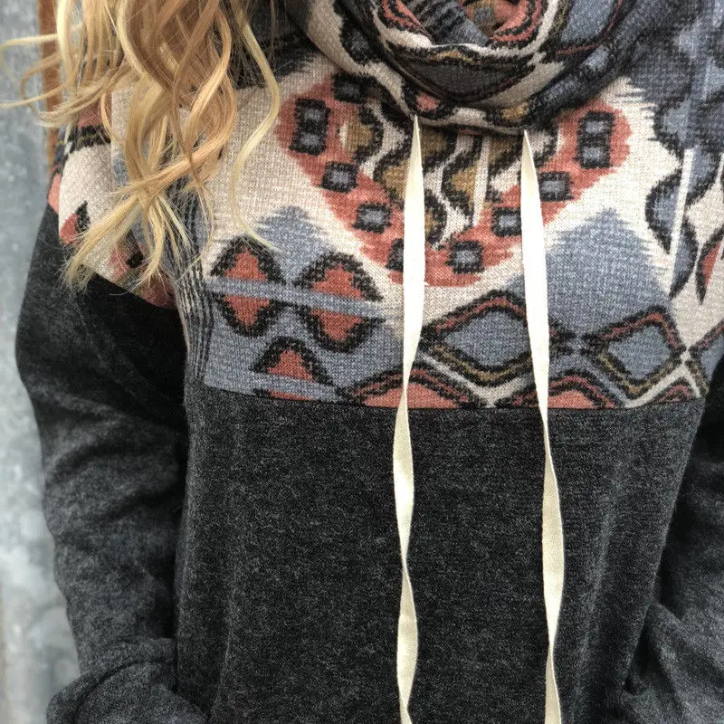 

New Women Floral Hooded Sweatshirts Print Long Sleeve Casual Sweatshirt Pullover