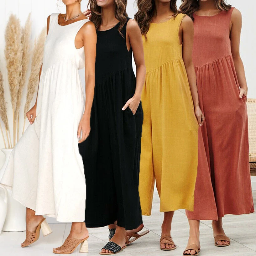 Повседневный свободный женский комбинезон с открытой спиной Желтый винтажный