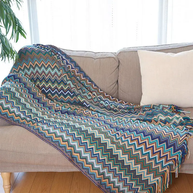 

Bohemian Knitted C Thread Couch Blanket Sleeping Rugs Soft Bed Plaid Vintage Home Decor Tapestry 130 X 170cm