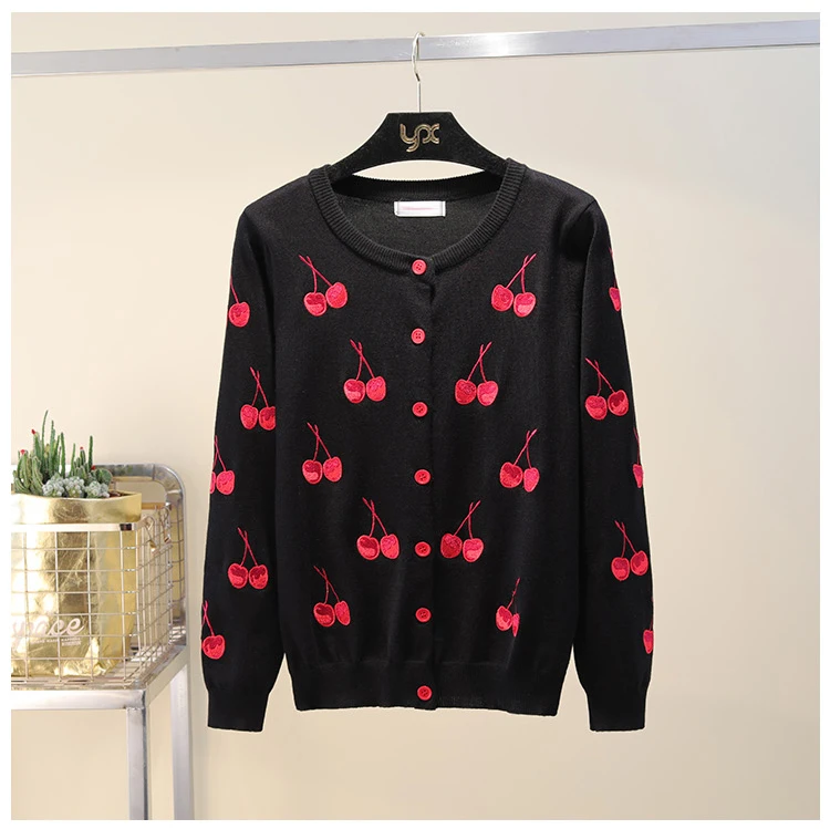 Women's Knitting Cardigan Sweater Female tops Cherry Printing Women Cardigans 2019 Spring Autumn Fashion Jacket |