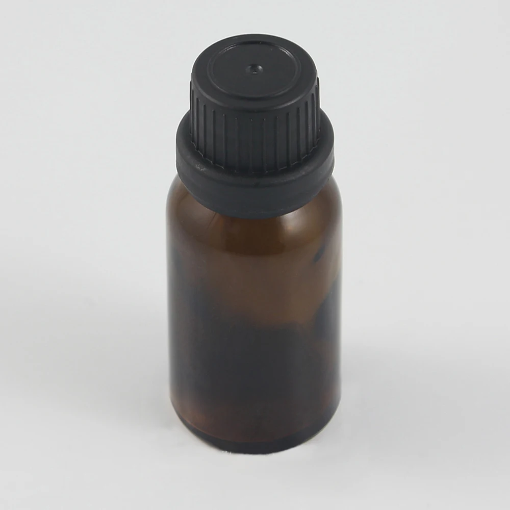 15ml cosmetic packaging dropper black plastic tamper proof, glass amber essential oils bottle