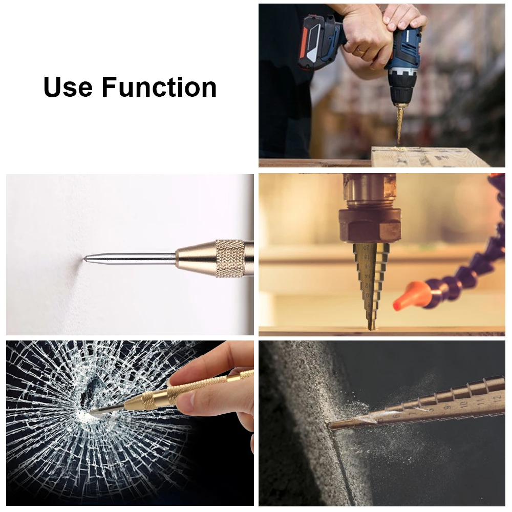 JelBo Metal Steel Center Step Drill Bit Automatic Punch Tool Titanium Core Set for Woodworking Hole Saw | Инструменты