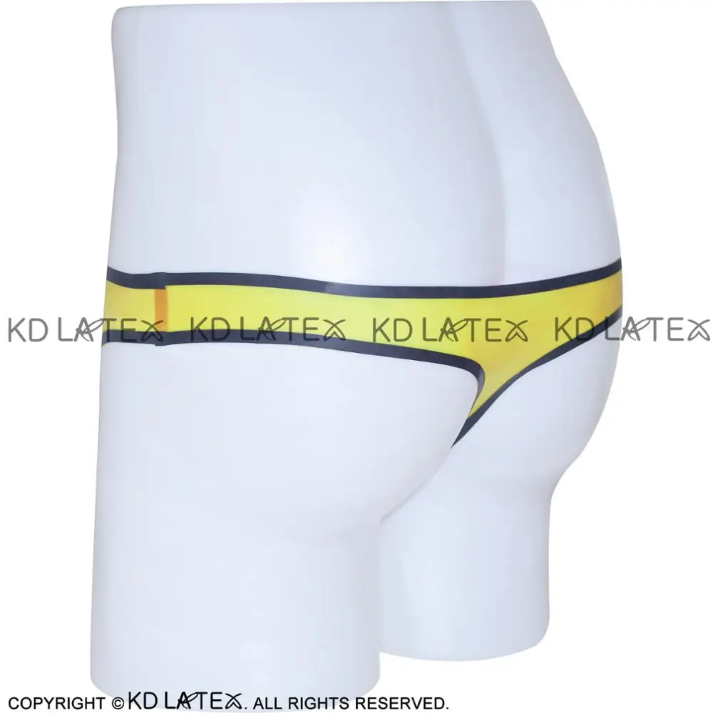 Yellow And Black Trims Sexy Latex Panties Rubber Shorts Underpants Underwear Plus Size DK-0011