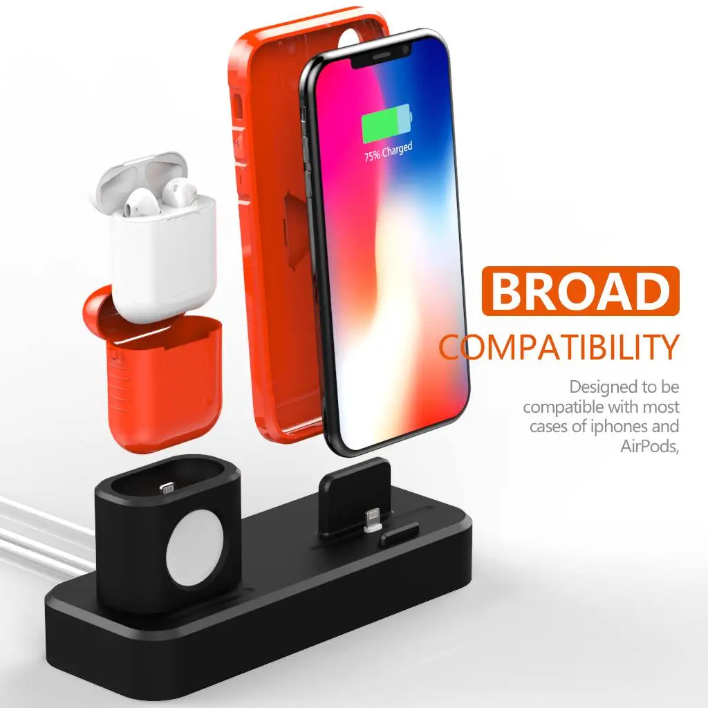 3 в 1 зарядный держатель для iPhoneX 8 plus 7 Airpods Силиконовая Подставка зарядки док