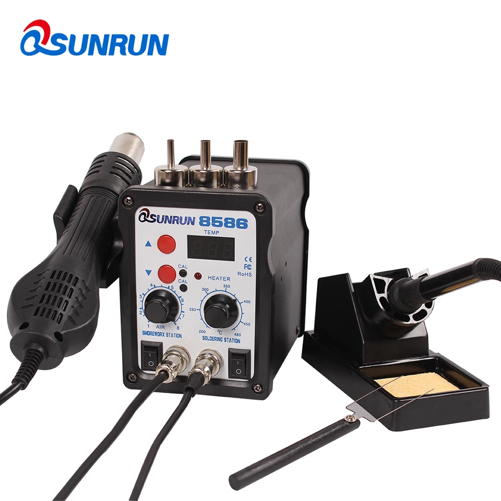 QSUNRUN паяльная станция 2в1 SMD цифровая 8586 ремонтный инструмент с паяльником и