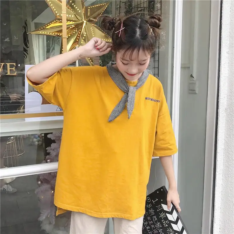Женская футболка с коротким рукавом Harajuku BF Повседневная Свободная бантом в стиле