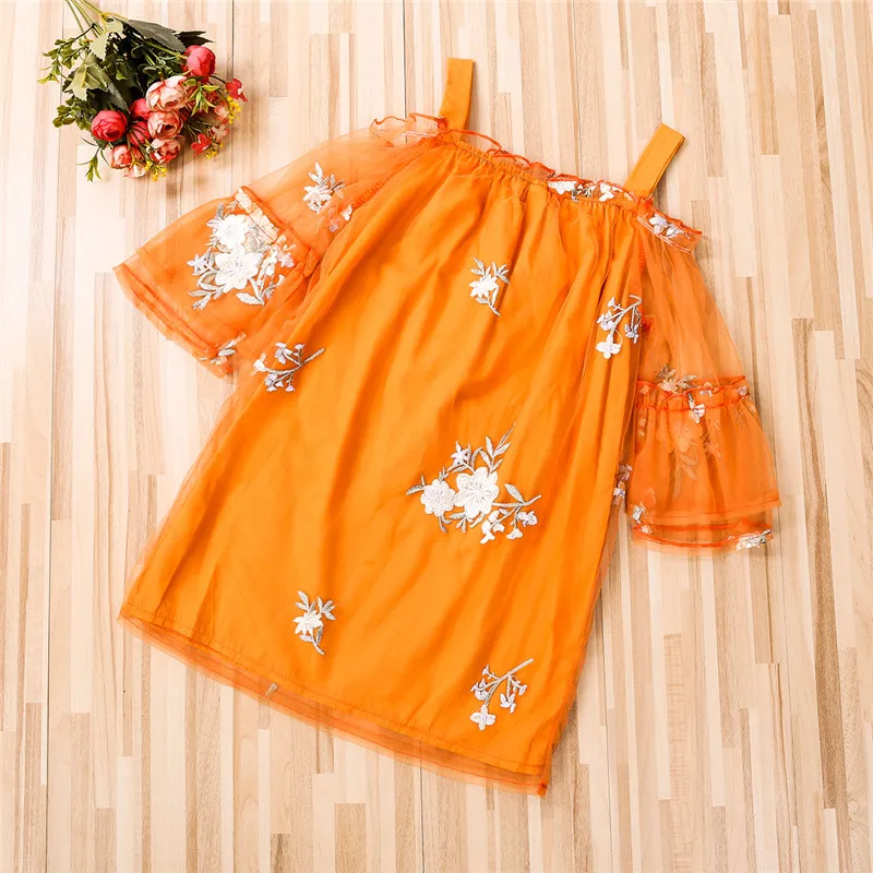 Детские летние пляжные платья для девочек оранжевое платье принцессы с длинным