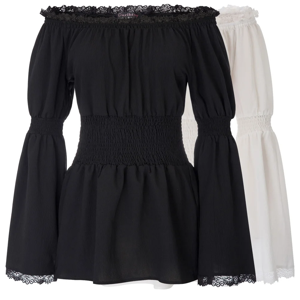 Женский OL стиль длинный рукав колокол с открытыми плечами вырез лодочкой