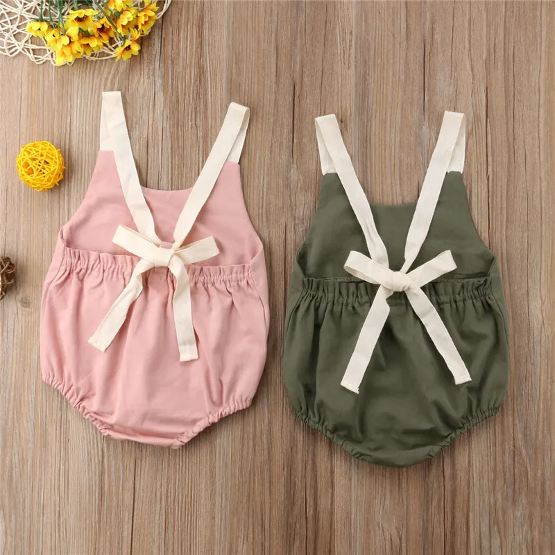 

Hot Sale Toddler Baby Kids Girls Clothes Sleeveless Bodysuit Jumpsuit Kids Strap Lace-up Backless Bodysuit Outfits Clothes 0-24M