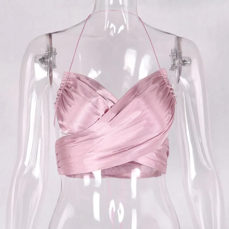 Женский короткий топ на бретельках без рукавов с высокой талией открытой спиной