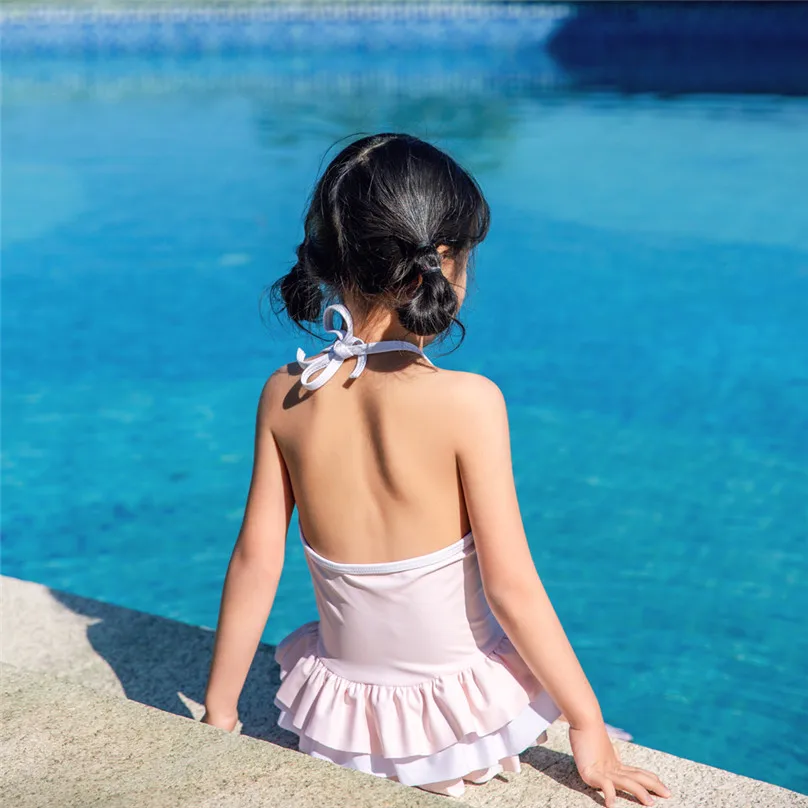 Купальник для маленьких девочек плиссированная юбка на подтяжках стильный