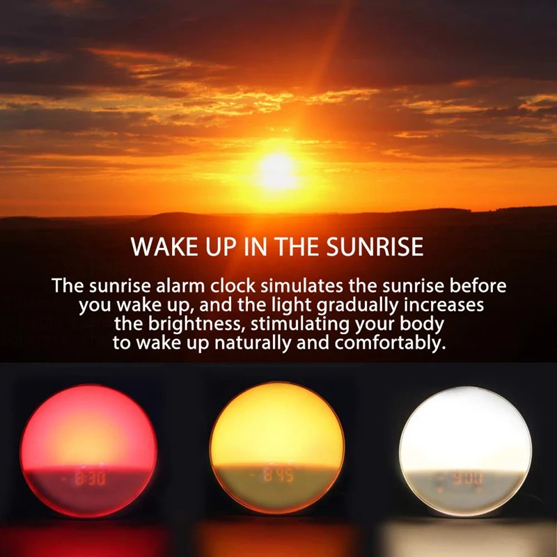 Wake-Up Light, Lbell Alarm Clock, 8 цветов, функция моделирования и помощи для сна, двойной будильник с fm-радио, 7 натуральный