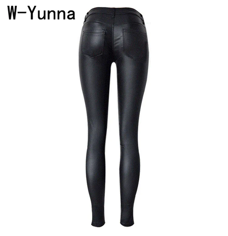 W-Yunna новые модные имитация денима тонкие леггинсы для женщин черный мотоцикл