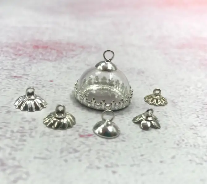 20pcs/lot 20mm Hemisphere glass cover dome with crown base cap diy clear half round globe bubble DIY vial pendants | Дом и сад