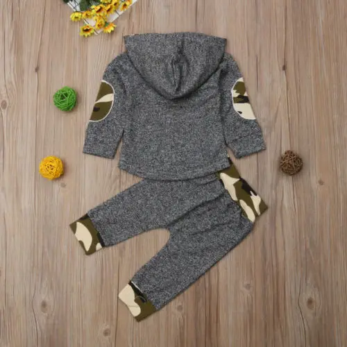 

2PCS Cute Newborn Baby Boy Camouflage Hooded Tops Long Pants Winter Outfit Clothes 0-24 Months