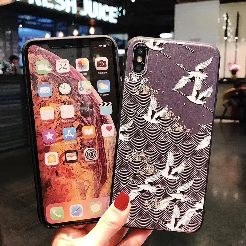 Lovebay мягкий китайский стиль кран мобильный телефон оболочки для IPhone 6 6s 7 8 Plus 5 5S SE XS
