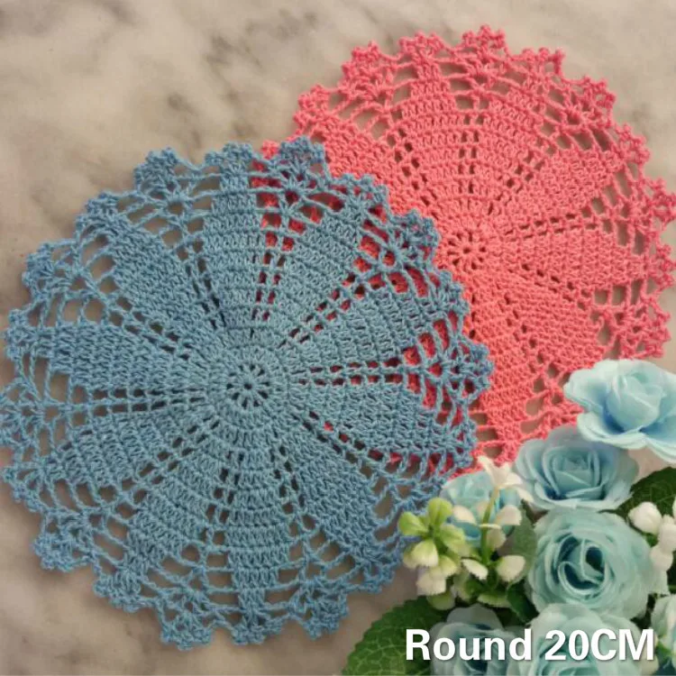 

20CM Round Pastoral Cotton Crochet Lace Doily Cup Mug Coffee Coaster Mantel Individual Table Mat For Home Kitchen Table Decor