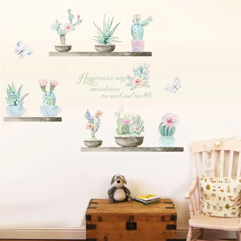 garden potted plants cactus aloe wall stickers home decor living room flower butterfly bonsai decals diy mural art posters | Дом и сад