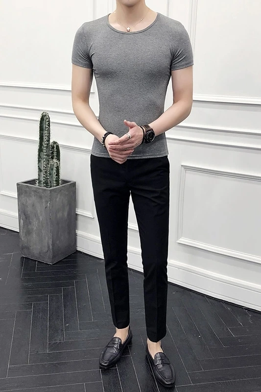 Твердые Цвет с круглым вырезом футболка коротким рукавом для мужчин Летний Топ