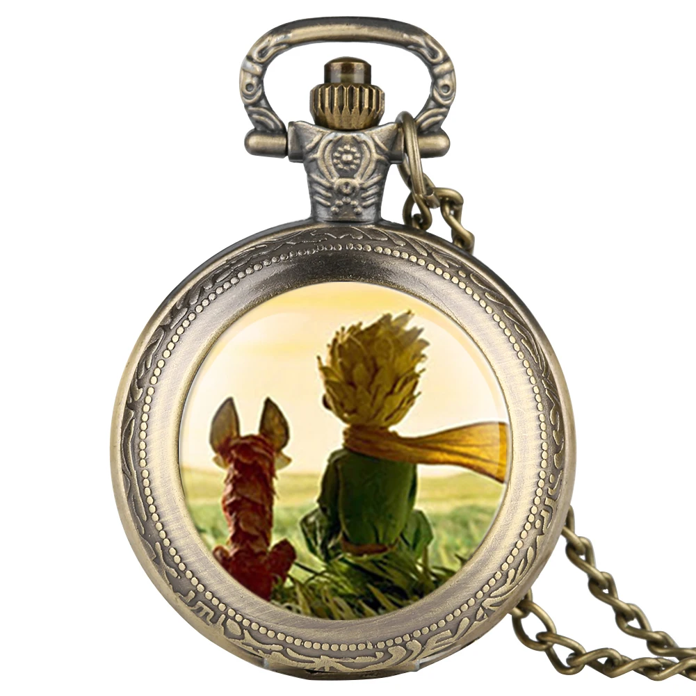 

Mens Cartoon Animation Prince and Fox Pocket Watch Quartz Necklace Watch for Boy Arabic Digital Pocket Watches for Teenager