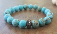 pave zirconite bead women gemstone turquoise healing boho bracelet