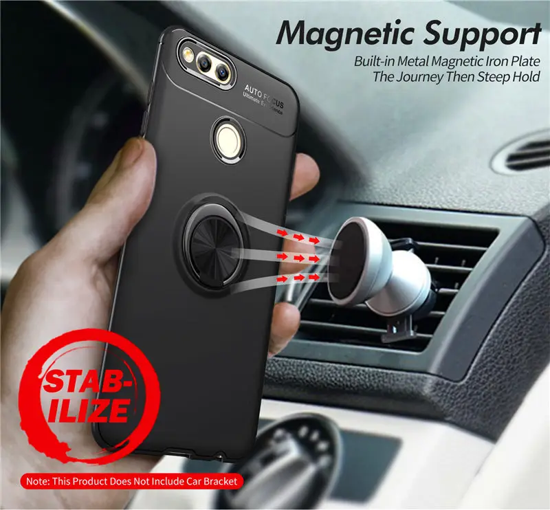 

5Pcs/lot Huawei Honor 7X Case Car Holder Stand Magnetic Bracket Finger Ring Silicone TPU Cover for Honor 7X BND L21 L22 L24