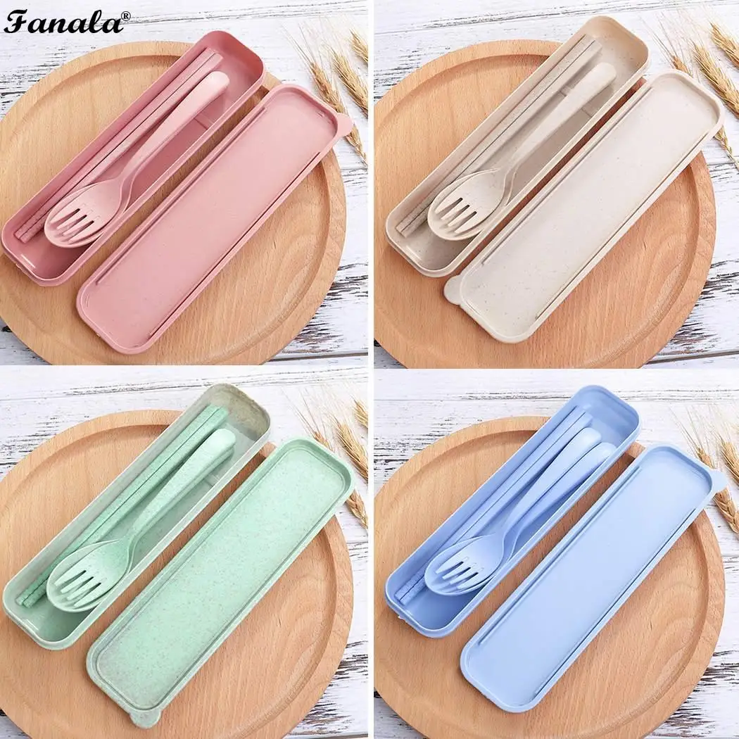 Wheat Straw Dinnerware Chopsticks Fork Spoon of Set(3Pcs) Restaurant Home etc Tableware Set for Camping Picnic | Дом и сад