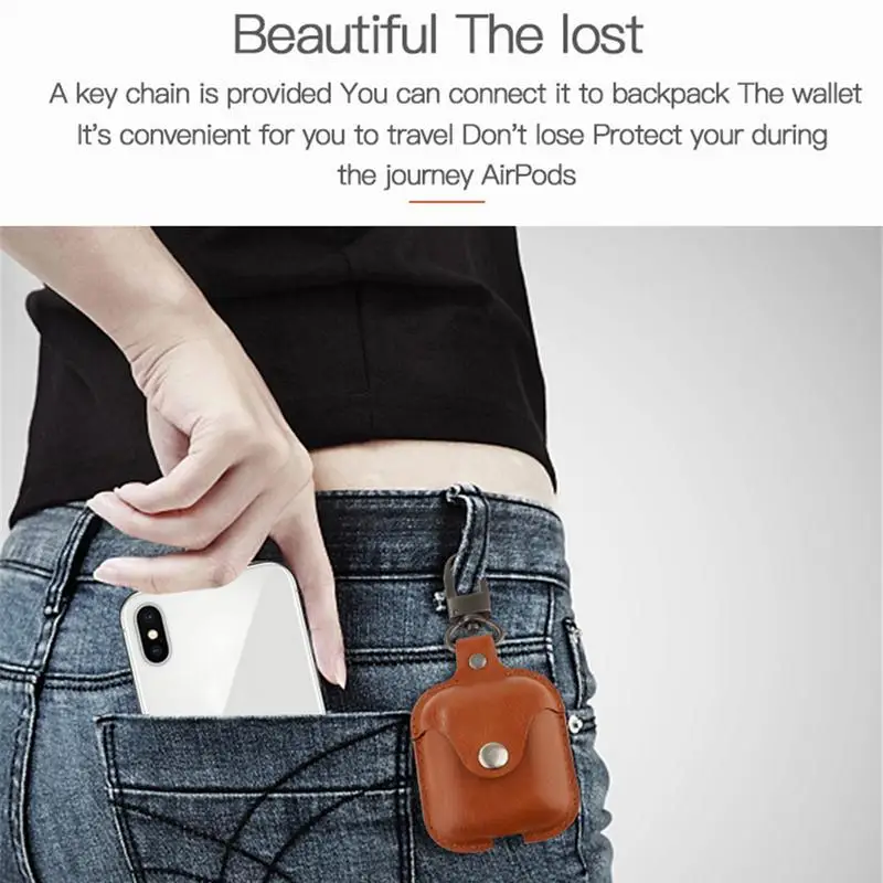 For Apple AirPods Bluetooth Wireless Headset Protective PU Cover Hanging Drop Resistant Keychain Storage Bag | Электроника