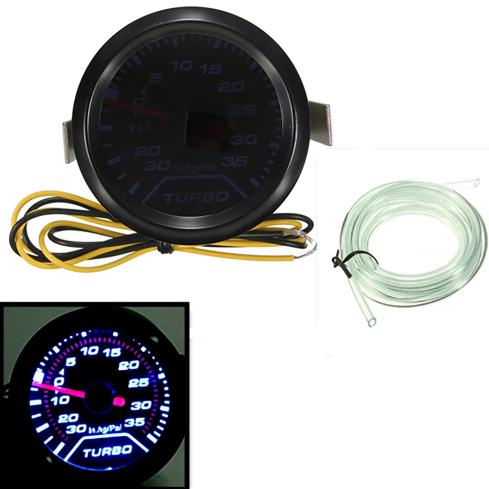 

Universal 52mm 2" Car Gauge Pressure Digital LED Turbo Boost Gauges Meter In. HG PSI Smoke Dial Face White Digital LED Light