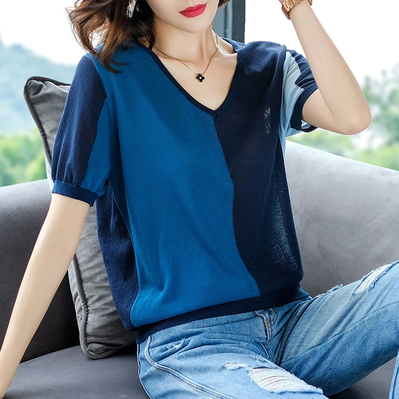 Women Sweaters summer Pullover and Jumpers Crewneck patchwork Twist Pull 2021 cause Knitted top | Женская одежда