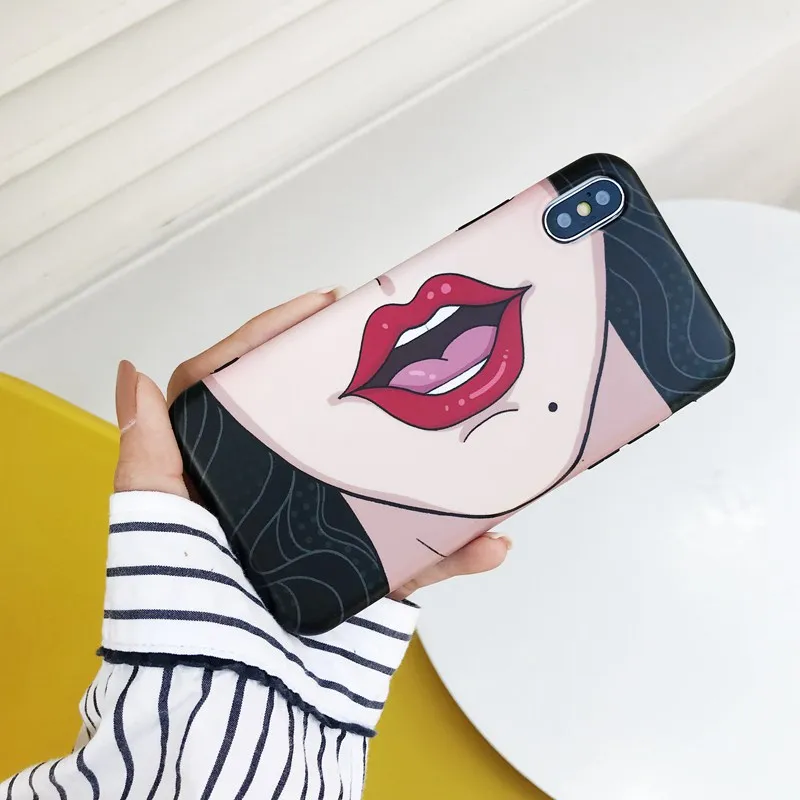 STROLLIFE Interesting Selfie Phone Case For iPhone8 7 6s Plus XS Max Sexy Red Lip Cover iPhone XR X Soft IMD Back Shell |