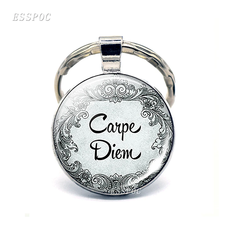 

" Carpe Diem " Life Inspirational Quote Key Chain Keychain Glass Cabochon Keyring Jewelry Handcrafted Pendant Women Men Gift