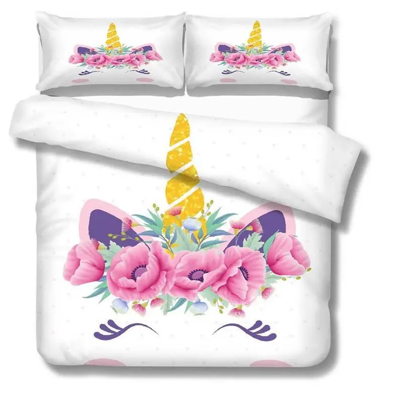 3d цветок Единорог постельных принадлежностей мультяшный пододеяльник застежки
