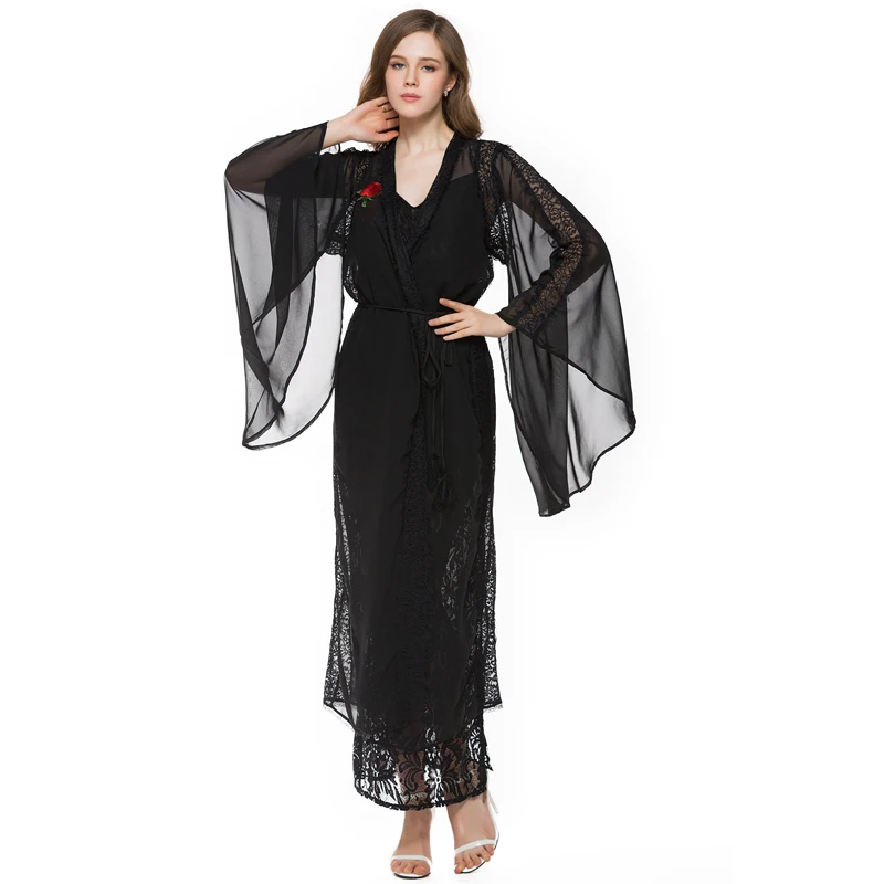 

2019 Stitching embroidery lace rose hollow-out lace-up dress is prevented bask in clothes long dress sexy party dress