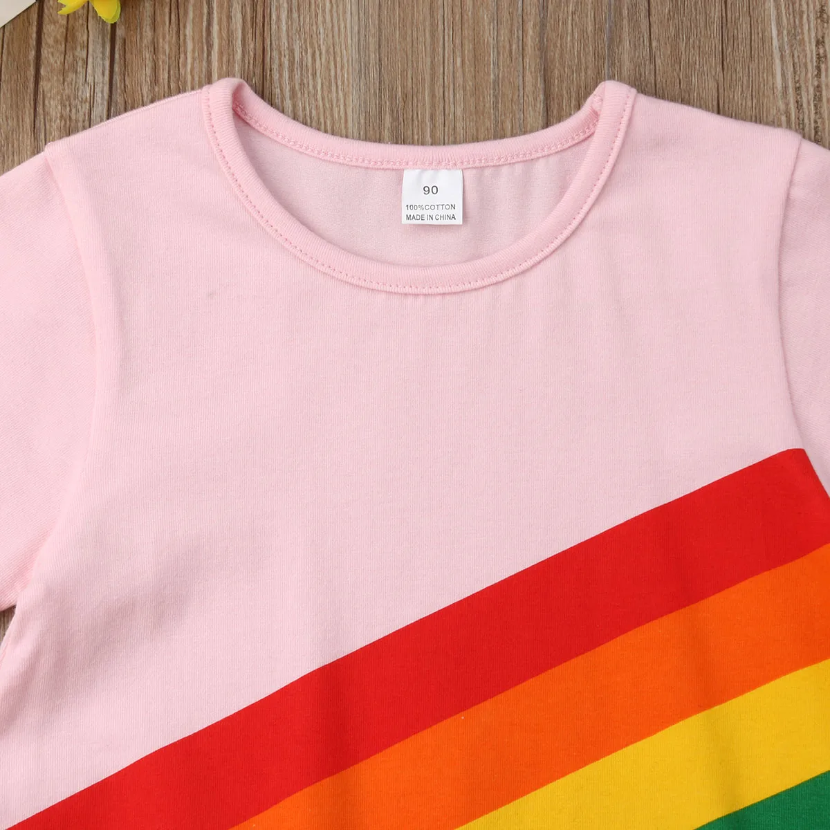 2019 Brand New Toddler Baby Girls Dress Colorful Rainbow Print Long Sleeve Pink Cotton A-Line Causal Summer Clothes 1-6Y | Детская