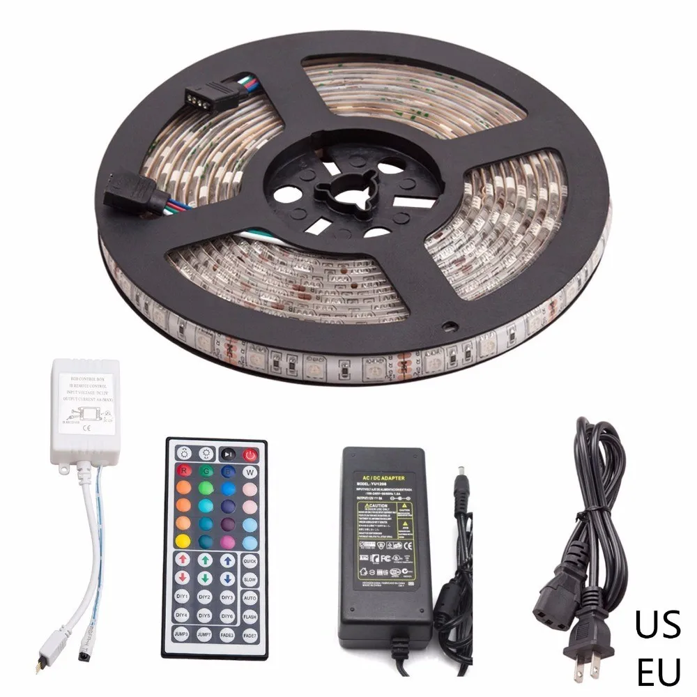 1 комплект 5 метров IP65/IP20 Водонепроницаемая высококлассная SMD5050 60 LED/M RGB DC12V 5A