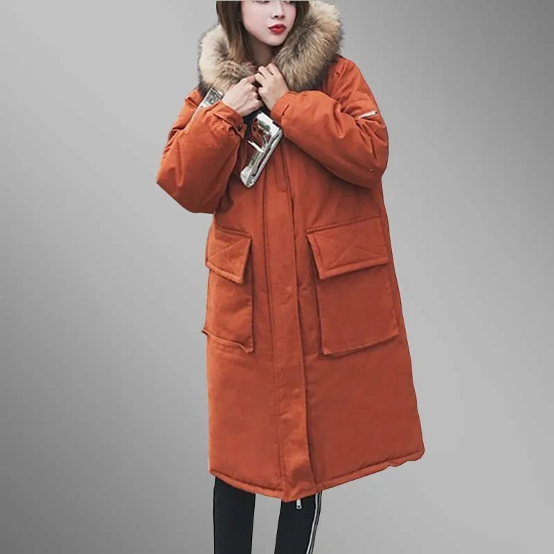 2018 New Plus Size Winter Jacket Women Hooded Fur Collar Parkas Thicken Warm Cotton Fashion Loose Long Coat Wadded LS40 | Женская одежда