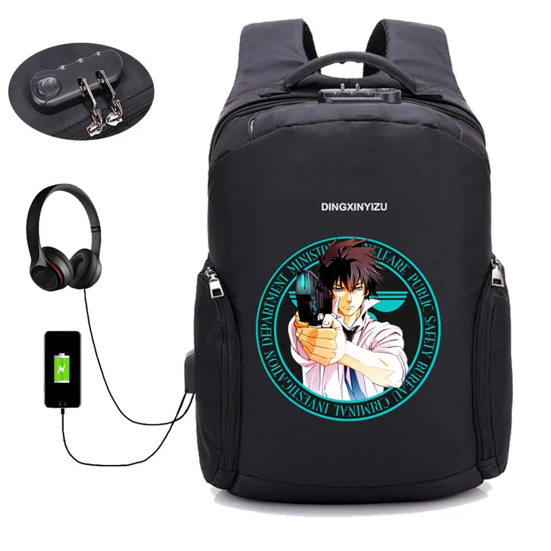 anime psycho-pass backpack USB Charge Anti Theft Travel Backpack School Bag boy girl student book packsack 12 style | Багаж и сумки