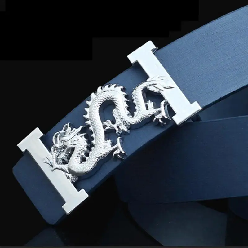 

Fashion Men Belt With Dragon H Patterns Smooth Buckle Leather Waist Belt PU Leather Chinese Dragon Ceinture Homme