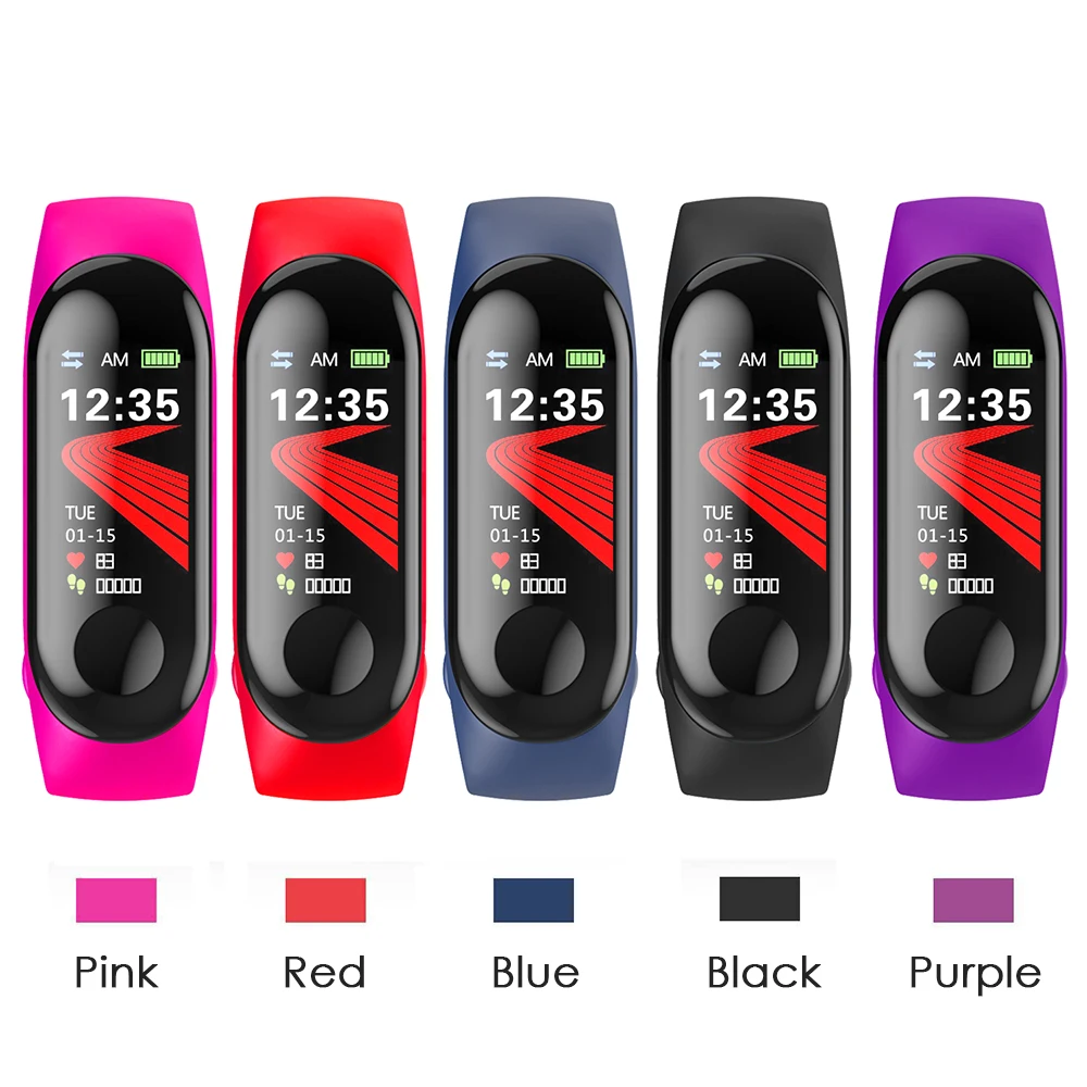 M3 Smart Bracelet Multifunction Sleep Monitoring Heart Rate Blood Pressure Pulse Wristband Fitness Sports Tracker Watch | Электроника