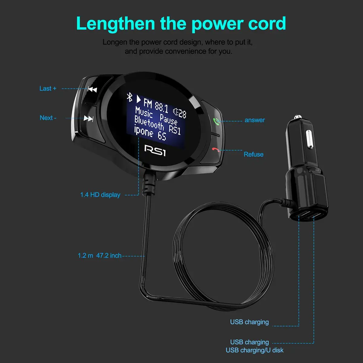 Bluetooth FM модулятор Автомобильный MP3 плеер Handsfree Dual USB 3.1A быстрое зарядное