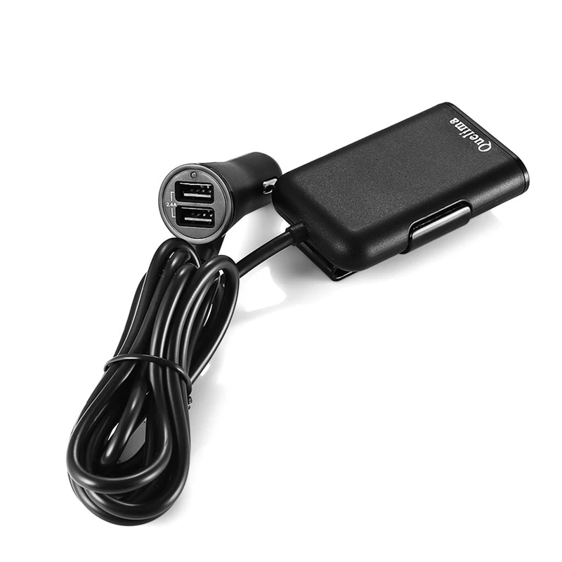 Quelima 4 Usb порта автомобильное зарядное устройство 2.4A с 4.9Ft удлинитель Кабель для