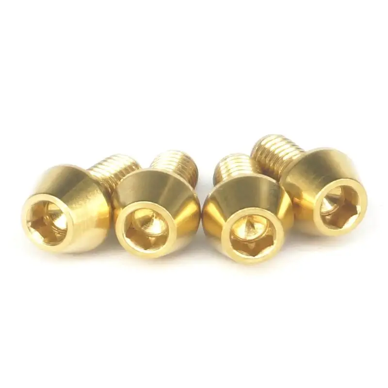

4 PCS M4x8mm Golden GR5 Titanium Cone head Bolts For Bike Rear Derailleur