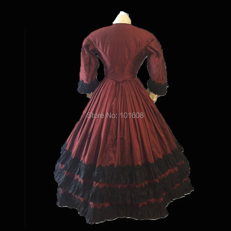 New!Eras Red 1860s Civil war Southern Belle dress Colonial Georgian Marie Antoinette Renaissance Gothic Historical HL-481 |