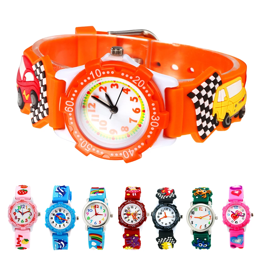 Детские часы с регулируемым милым 3D мультяшным круглым циферблатом и пряжкой