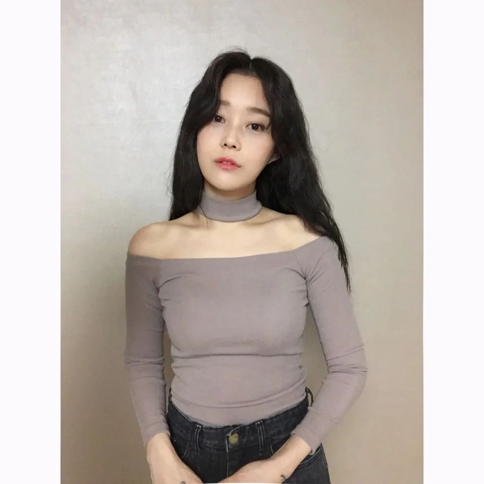 Шикарный Ulzzang корейский стиль колье футболка женская с длинным рукавом Топ офис